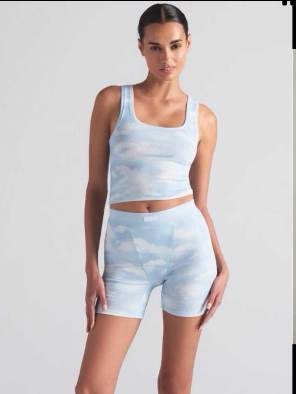 SKIMS Cotton Rib Tank Top in Blue Quartz Cloud Print Size XS!